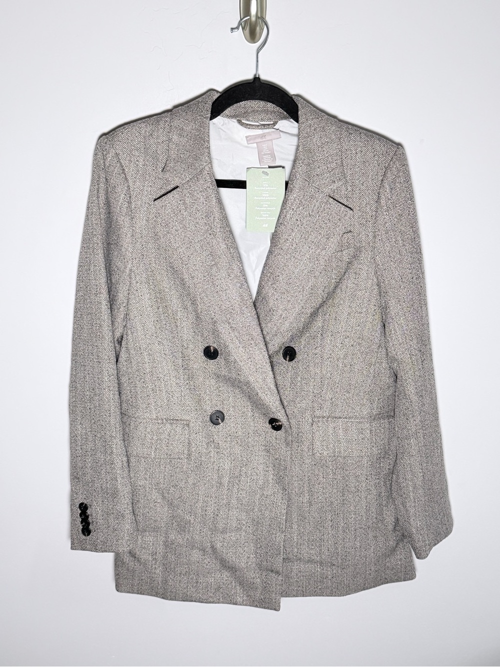 H&M Oversized Women's Double-Breasted Tweed Blazer in Light Brown